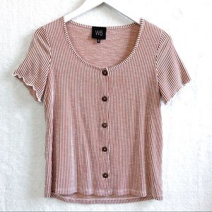 Anthro W5 ribbed stripe rust and off white top